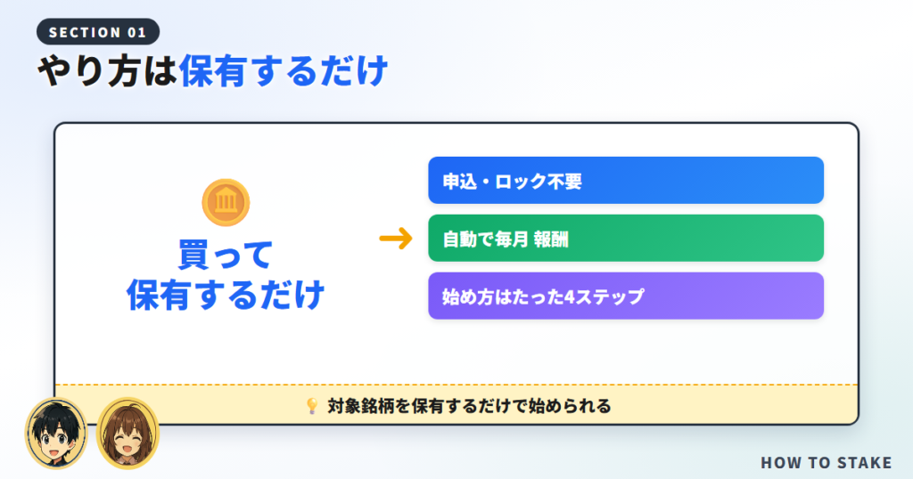 暗号資産ステーキングのやり方【結論：保有するだけ】