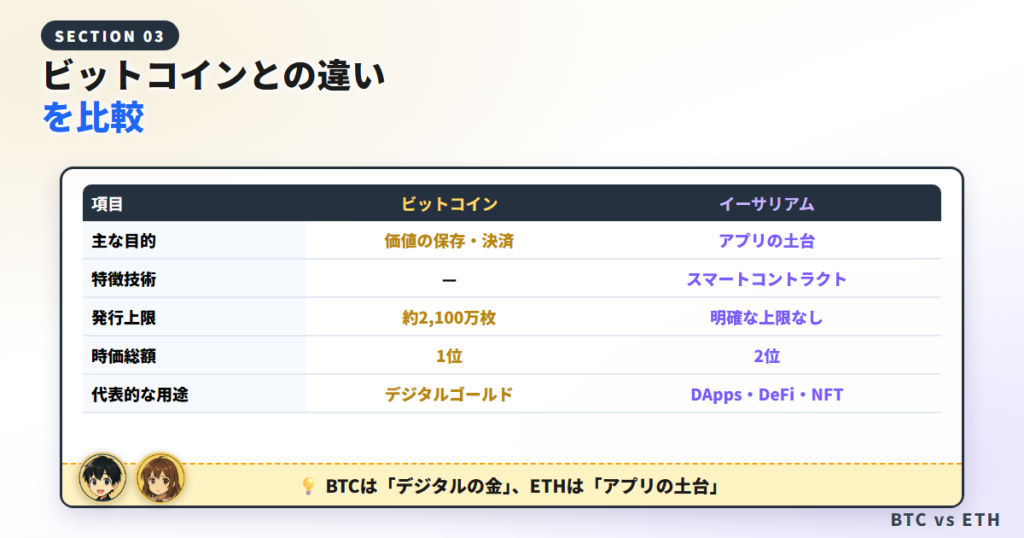 ビットコインとイーサリアムの違い