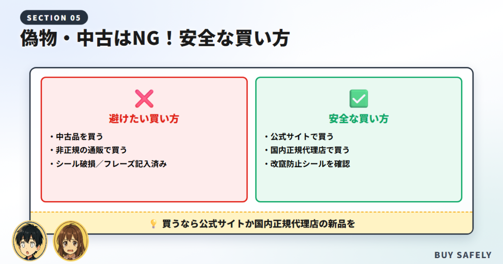 偽物・中古は避けたい｜安全な買い方と日本製の有無