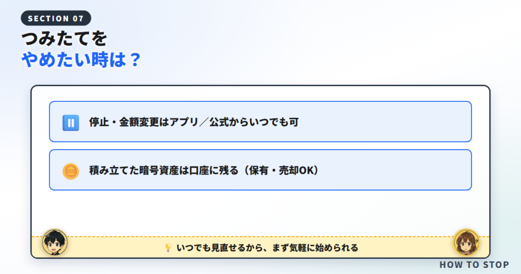 コインチェックのつみたてをやめたい時は？（停止・変更）